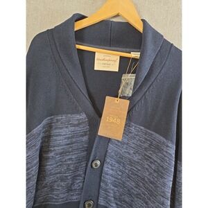 Weatherproof Vintage L Shawl Collar Cardigan Sweater Navy Blue Dad Grandpa NEW